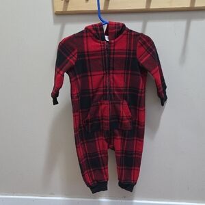 Red and Black Plaid Baby Onesie With Bear Ears